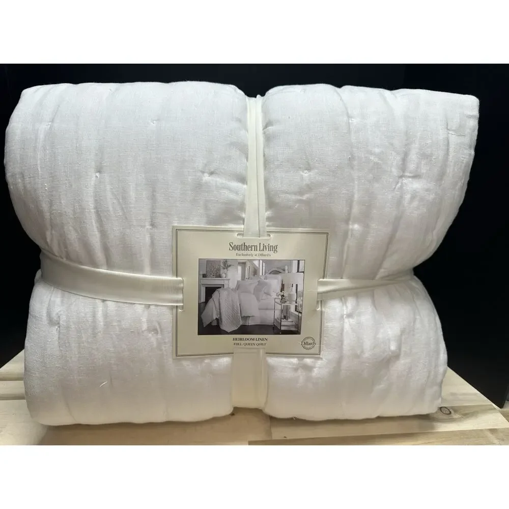NWT Southern Living Heirloom‎ Linen Quilt White QUEEN Beachy Coastal
